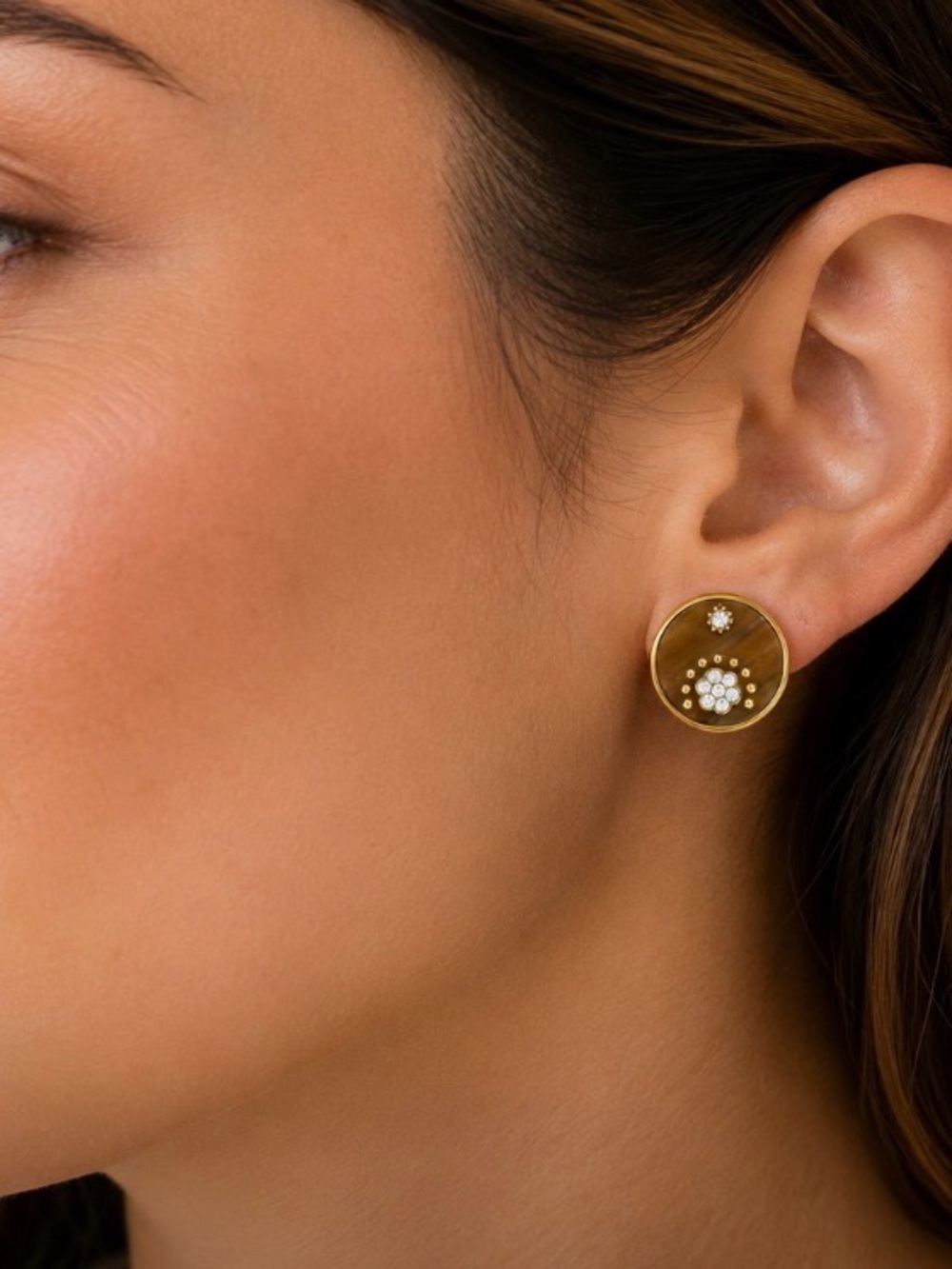 kate spade gold-tone brown round crystal stud earrings - Picture 2 of 11